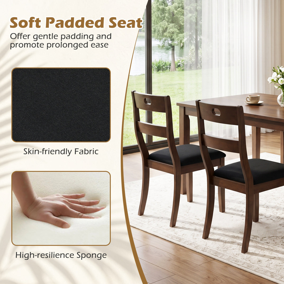 Wooden Dining Chairs Set of 4 with Padded Seats