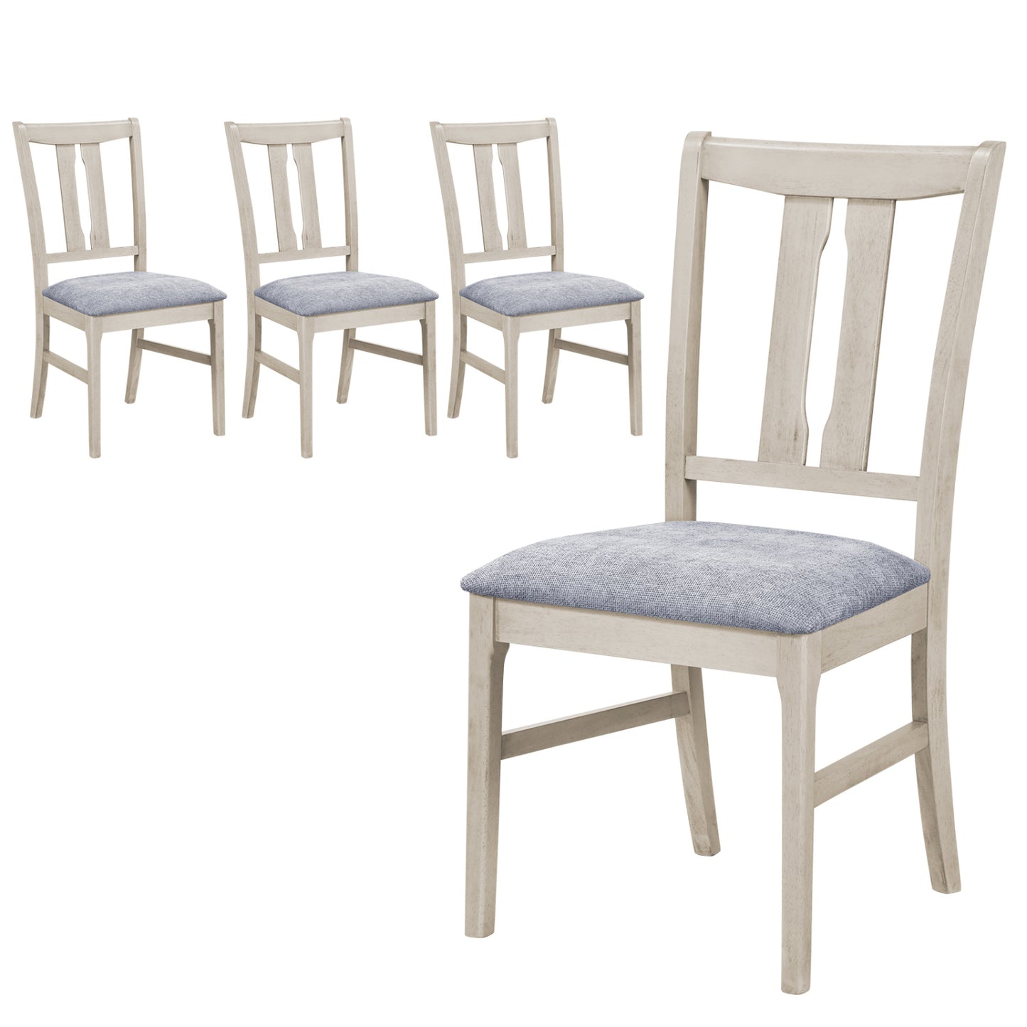 Set of 4 Wooden Upholstered Dining Chairs with High Curved Back