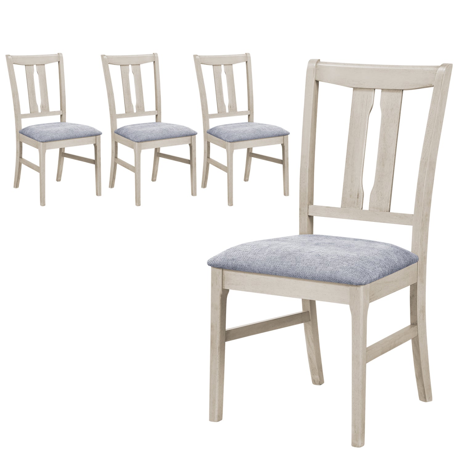 Set of 4 Wooden Upholstered Dining Chairs with High Curved Back