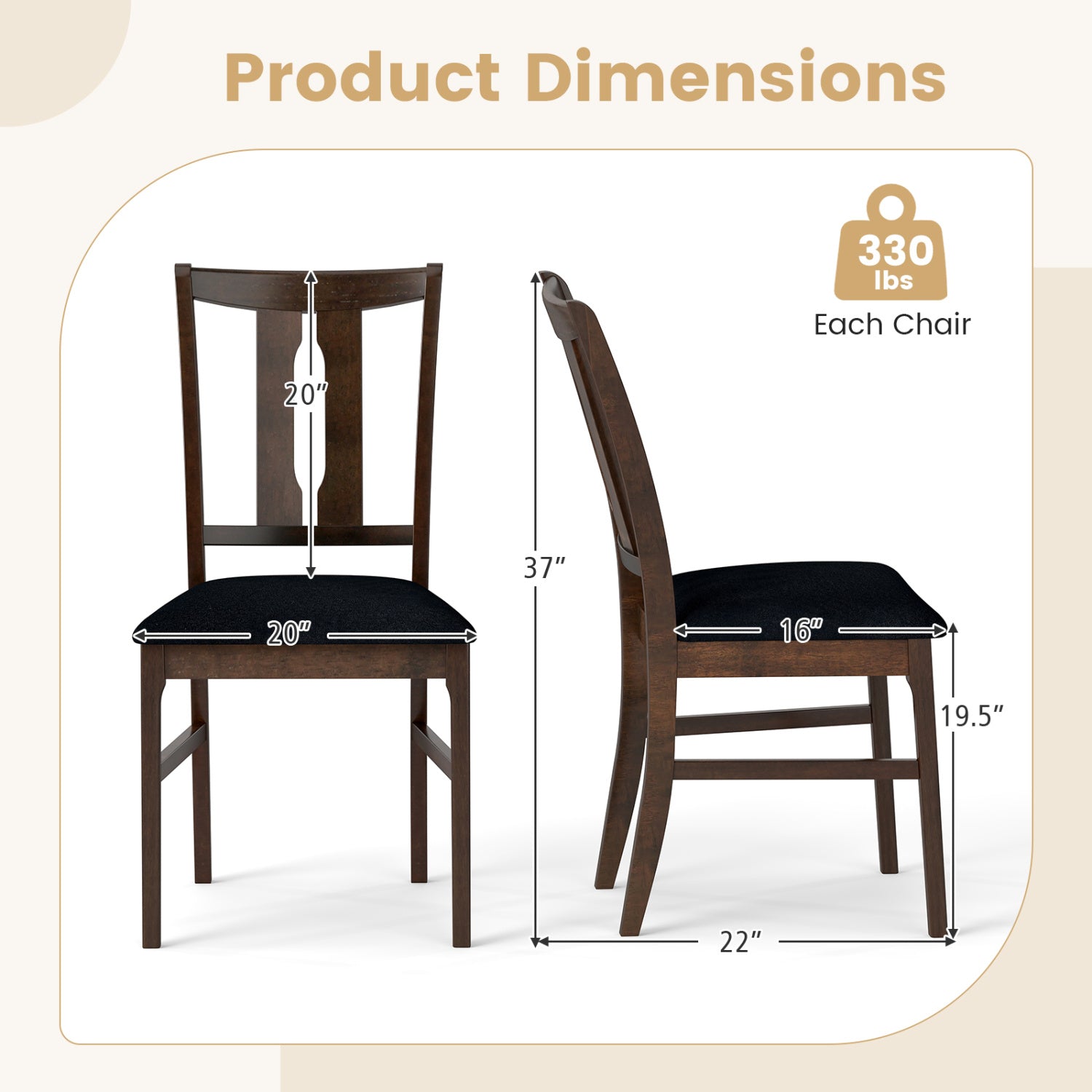 Set of 4 Wooden Upholstered Dining Chairs with High Curved Back