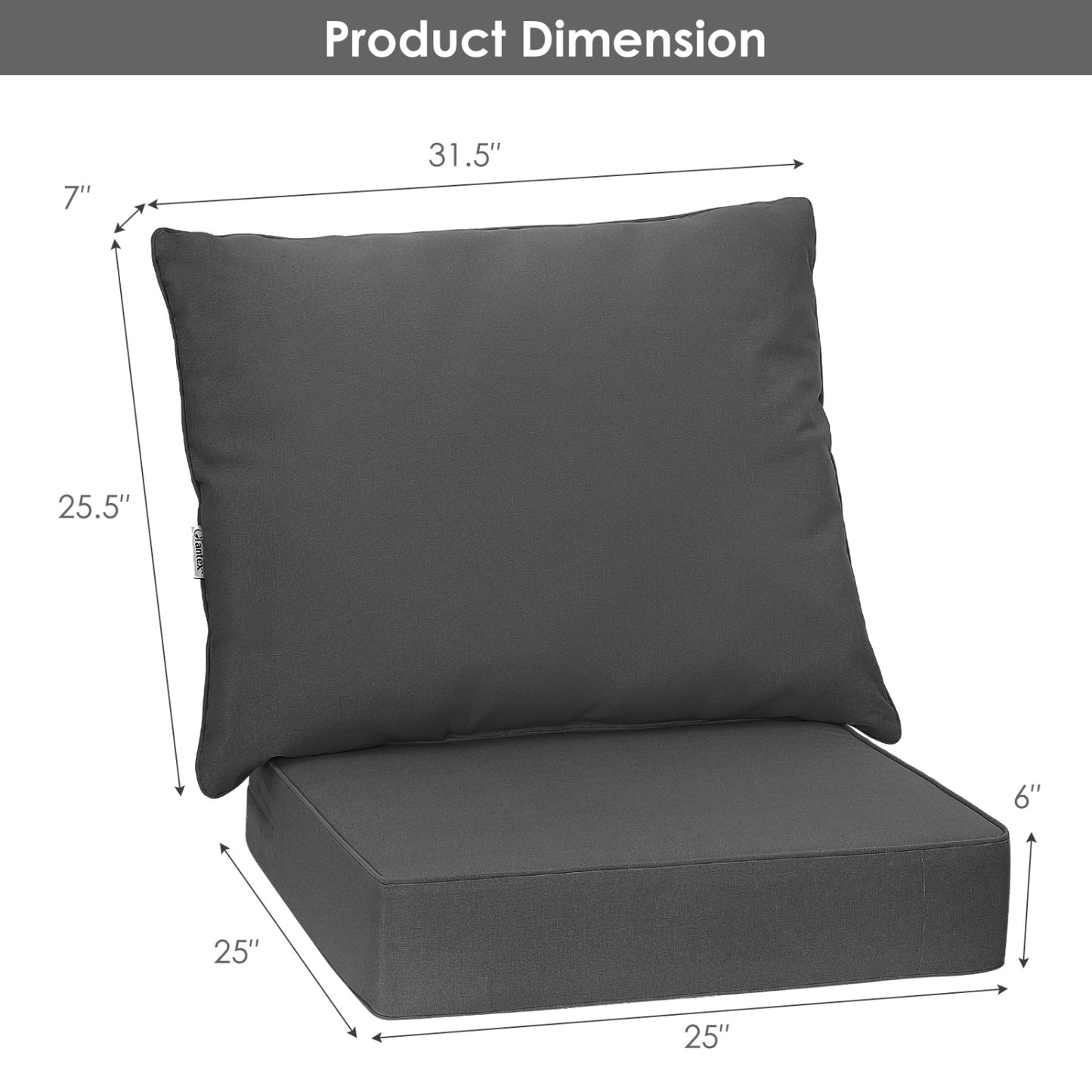 Deep Seat Chair Cushion Set of 6 with Rope Ties - Gray