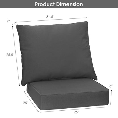 Deep Seat Chair Cushion Set of 6 with Rope Ties - Gray