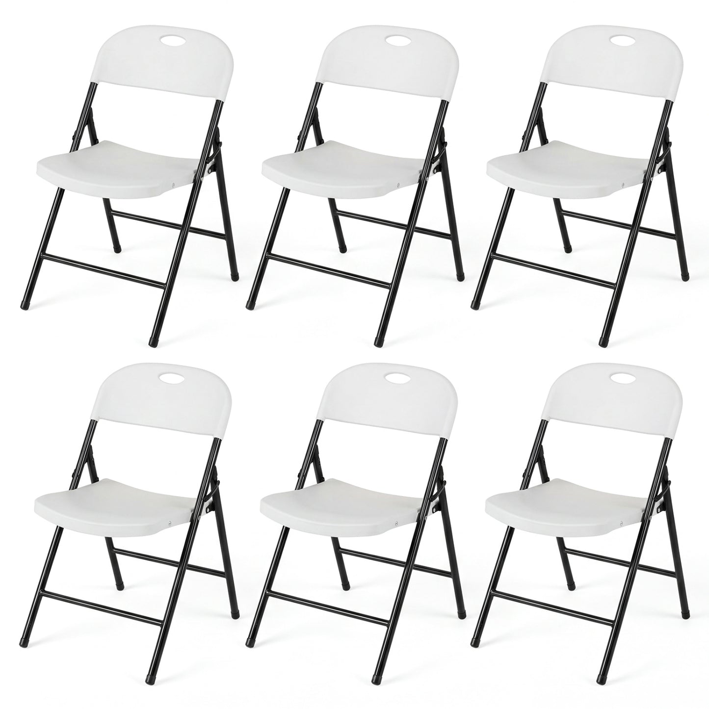 Foldable Plastic Dining Chairs Set of 6 with Ergonomic Backrest