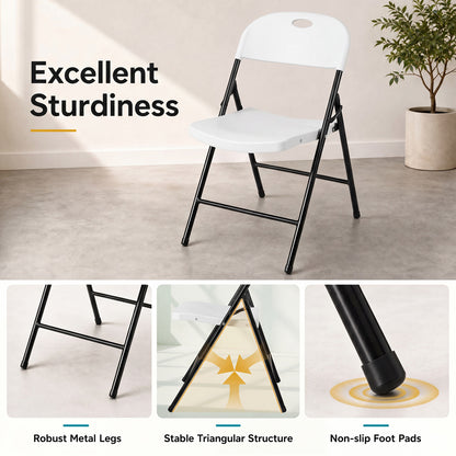 Foldable Plastic Dining Chairs Set of 6 with Ergonomic Backrest