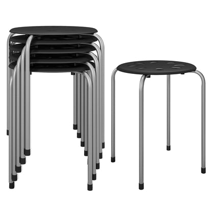 Set of 6 Portable Plastic Stack Stools-Black - Gray