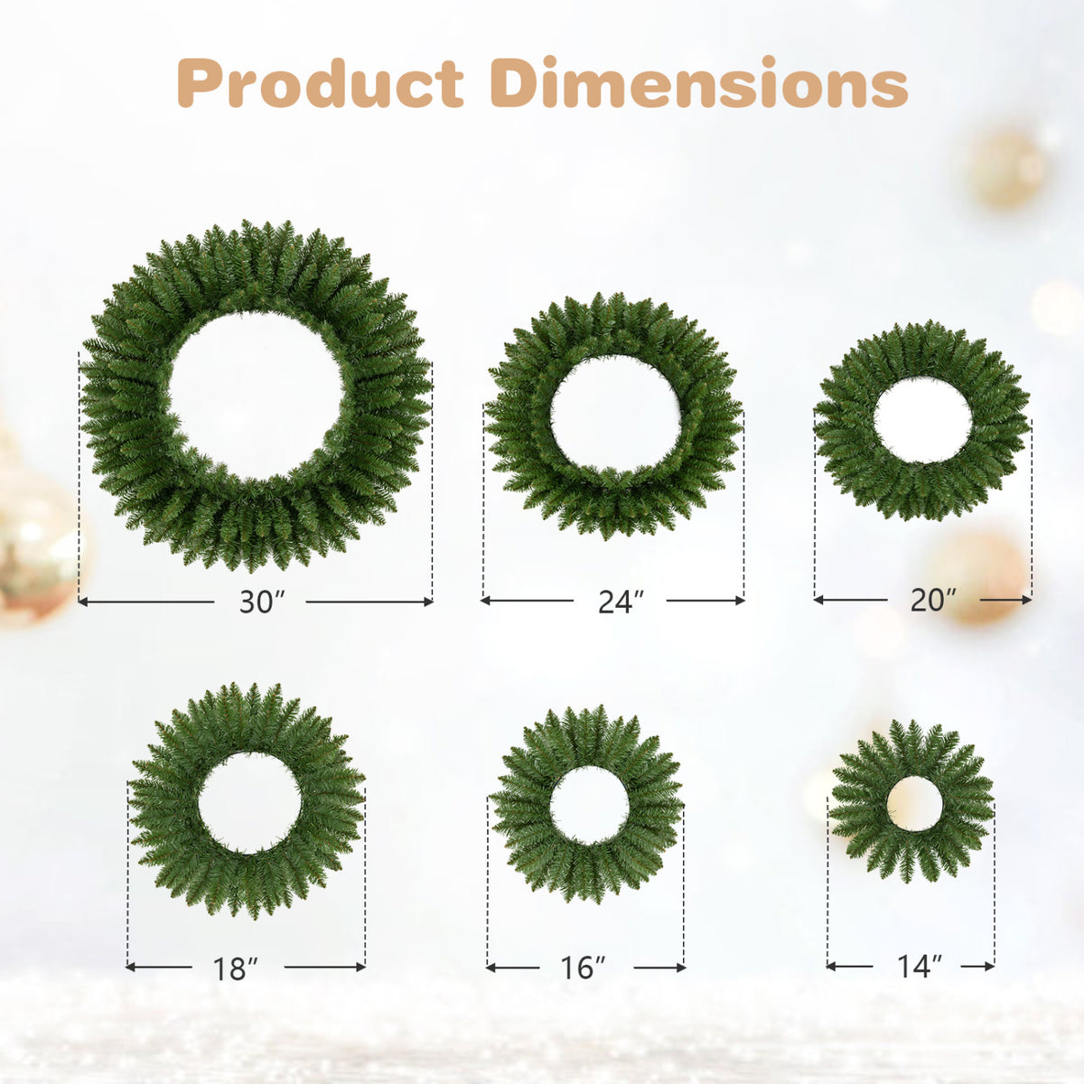 Artificial Christmas Wreaths Set of 6 with Full Branch Tips