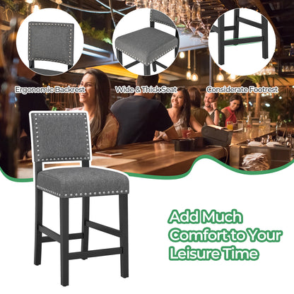 38.5/43.5 Inch Set of 2 Counter Height Chairs with Solid Rubber Wood Frame-S