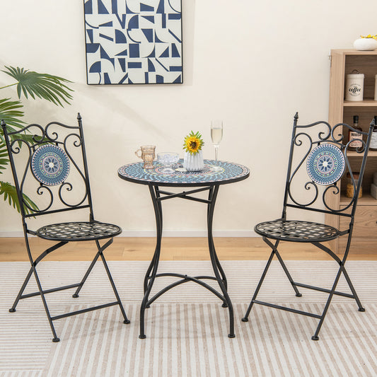 Set of 2 Mosaic Chairs for Patio Metal Folding Chairs