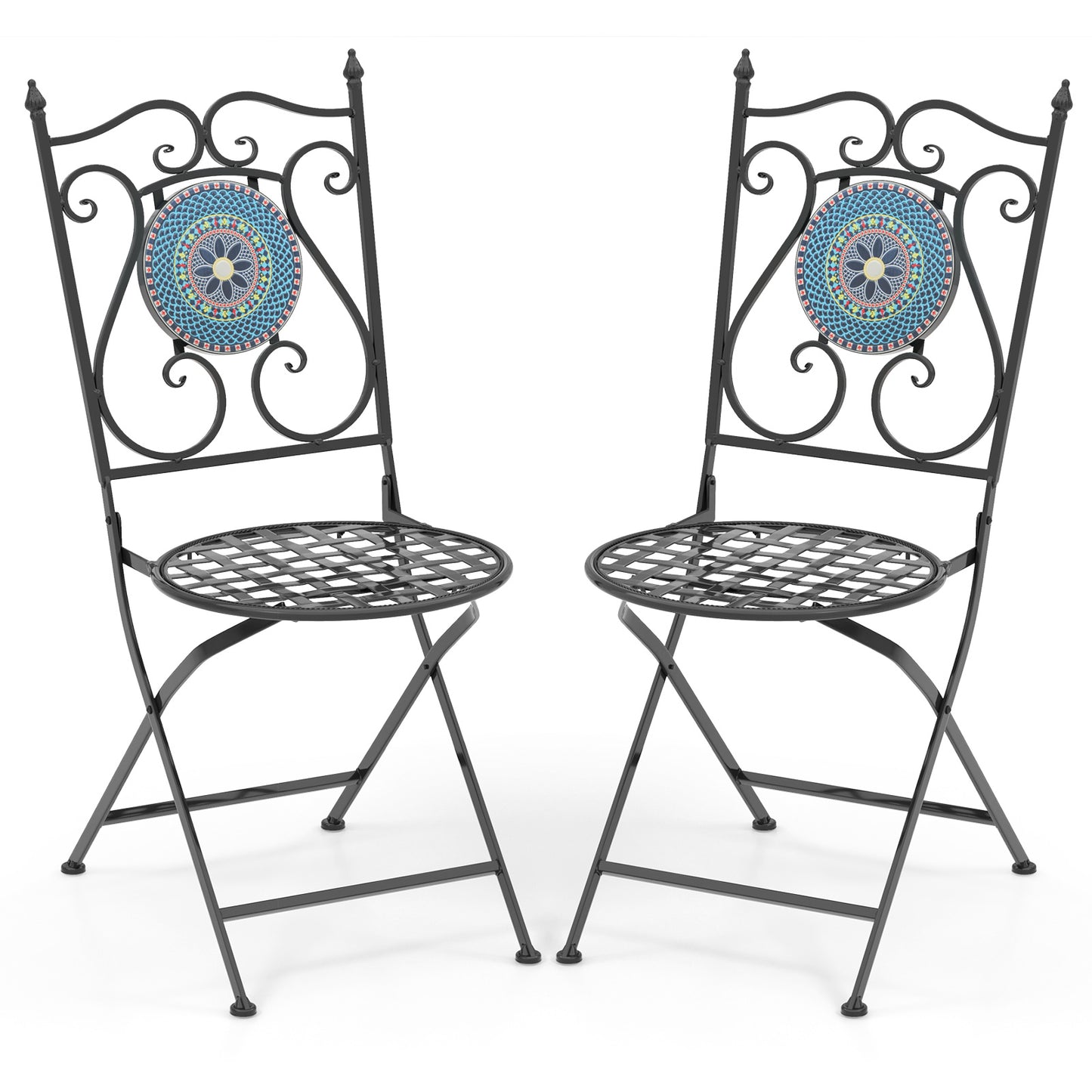 Set of 2 Mosaic Chairs for Patio Metal Folding Chairs
