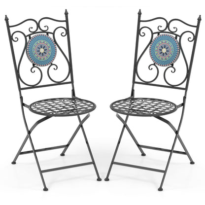Set of 2 Mosaic Chairs for Patio Metal Folding Chairs