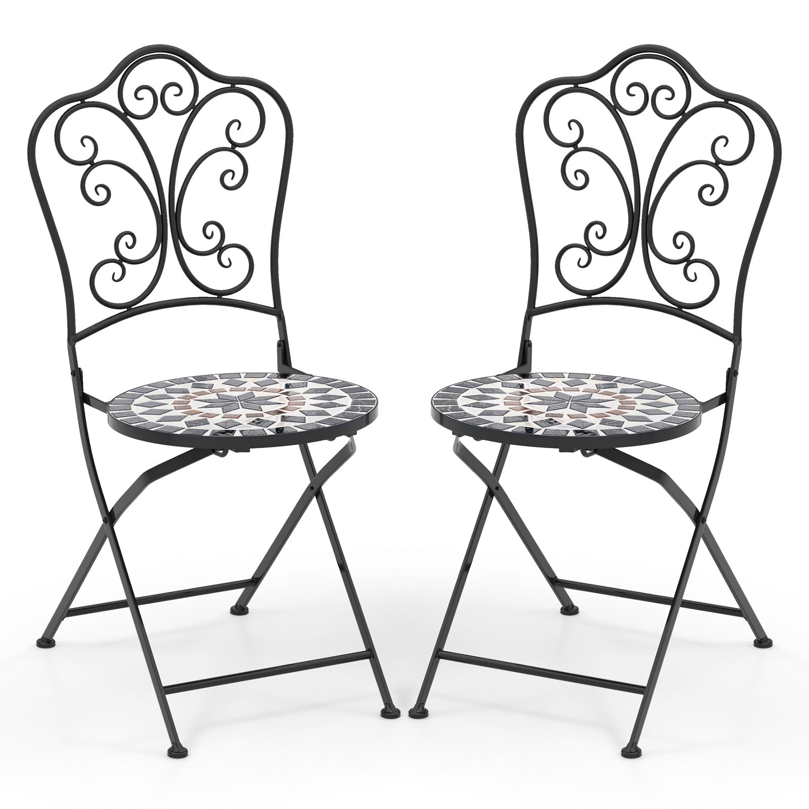 Set of 2 Mosaic Chairs for Patio Metal Folding Chairs-Black & Blue - Black