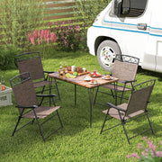 Set of 4 Patio Folding Chairs Set Dining Chairs with Armrests-Brown