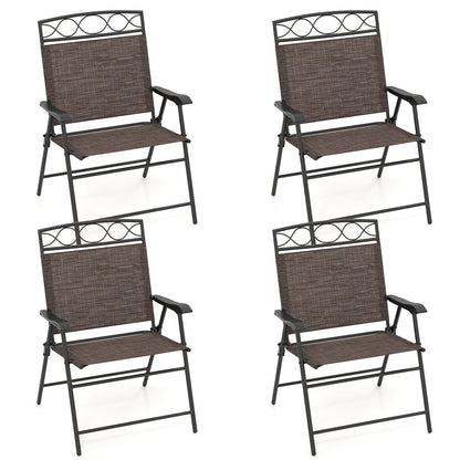 Set of 4 Patio Folding Chairs Set Dining Chairs with Armrests