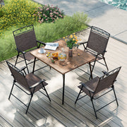 Set of 4 Patio Folding Chairs Set Dining Chairs with Armrests-Brown