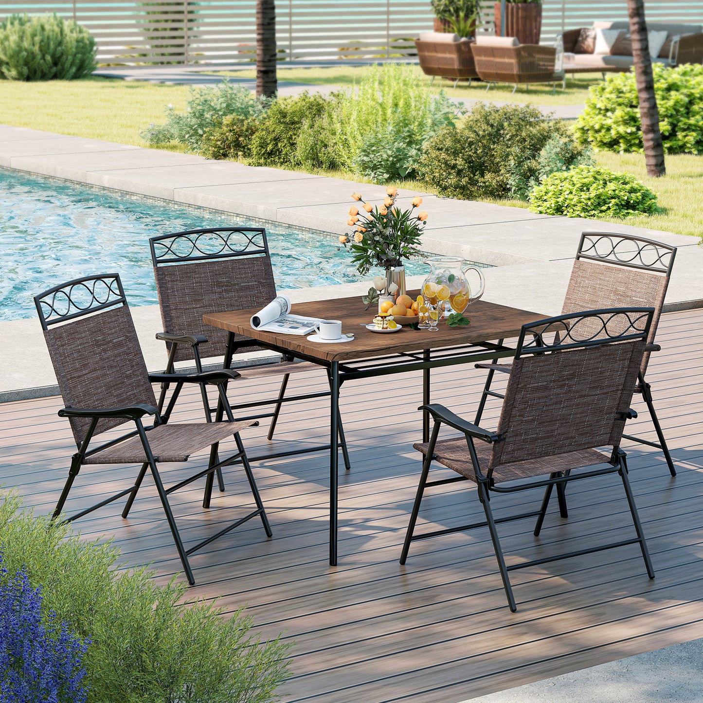 Set of 4 Patio Folding Chairs Set Dining Chairs with Armrests