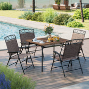 Set of 4 Patio Folding Chairs Set Dining Chairs with Armrests-Brown
