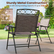 Set of 4 Patio Folding Chairs Set Dining Chairs with Armrests-Brown