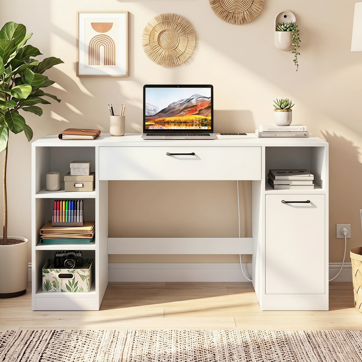 Sewing Table with Power Outlets and Storage Drawers