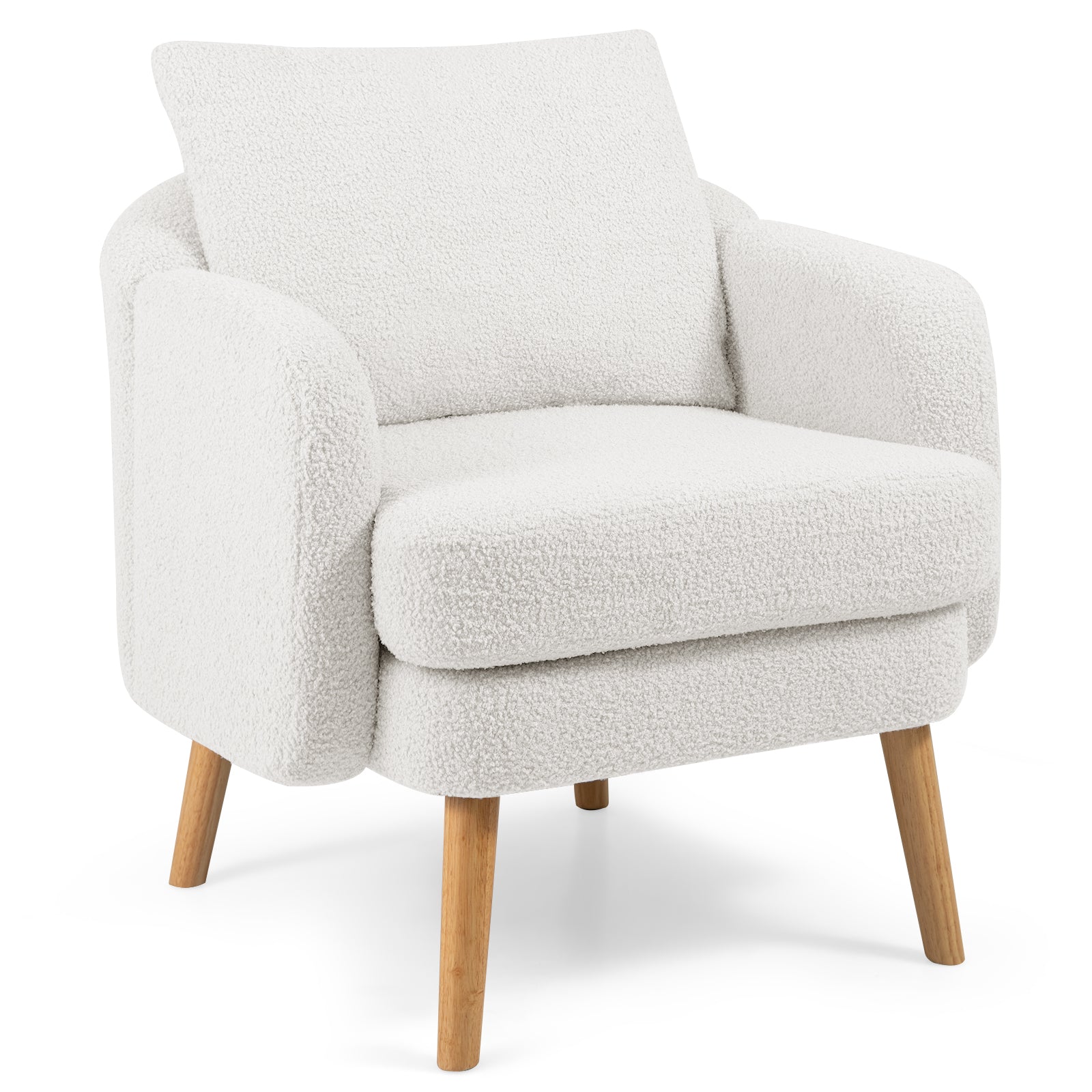 Sherpa Accent Chair Modern Living Room Chair with Seat Cushion-White - White
