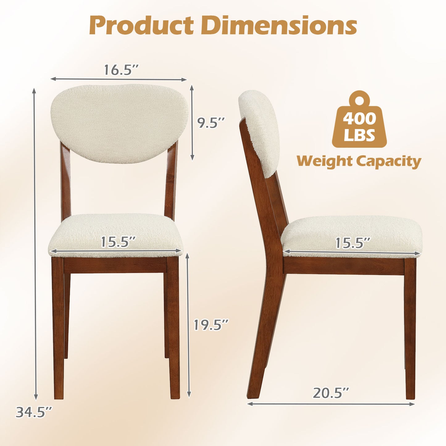 Sherpa Dining Chairs Set of 4 with Rubber Wood Legs for Dining Room-Walnut