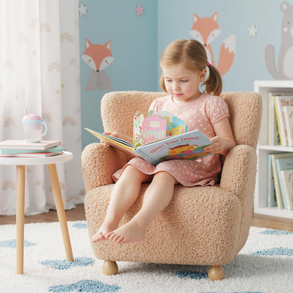 Sherpa Kids Sofa Comfy Toddler Armchair with Solid Rubber Wood Legs-Pink