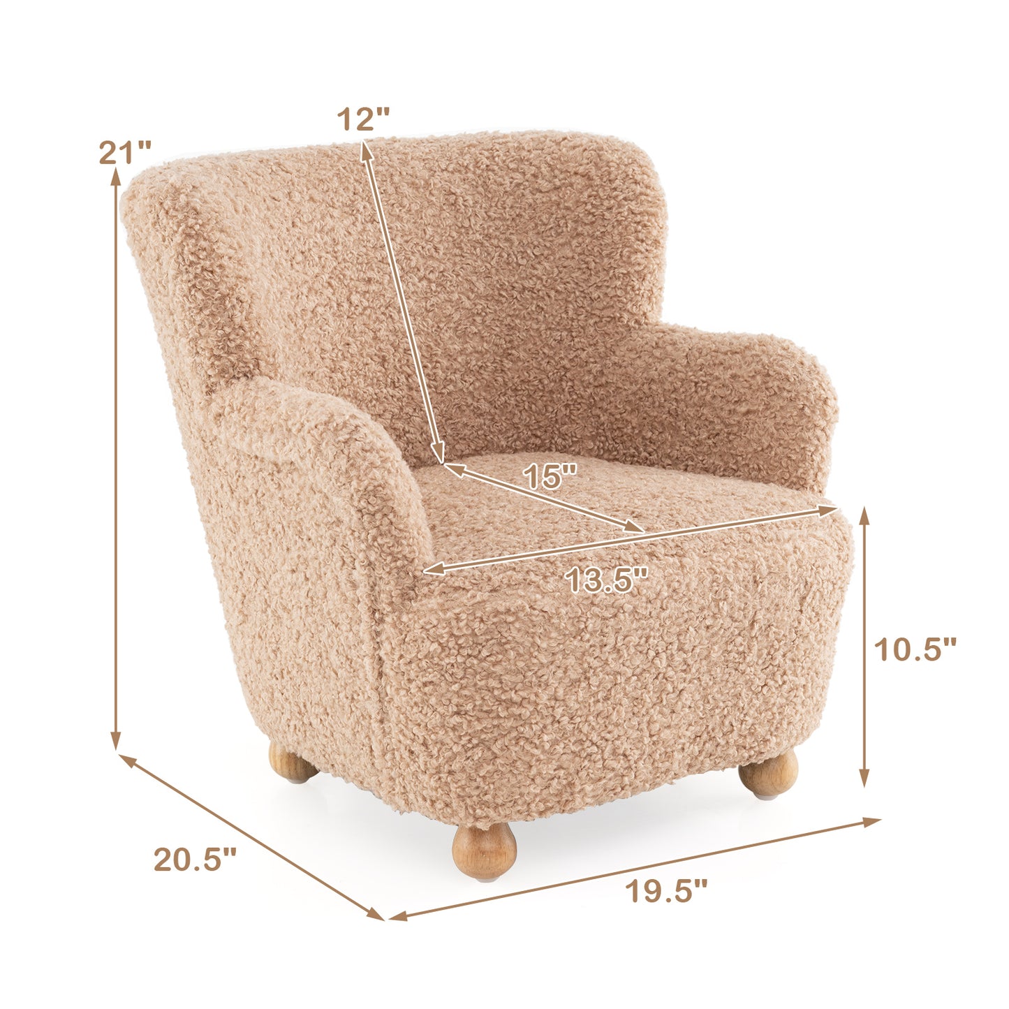 Sherpa Kids Sofa Comfy Toddler Armchair with Solid Rubber Wood Legs-Pink