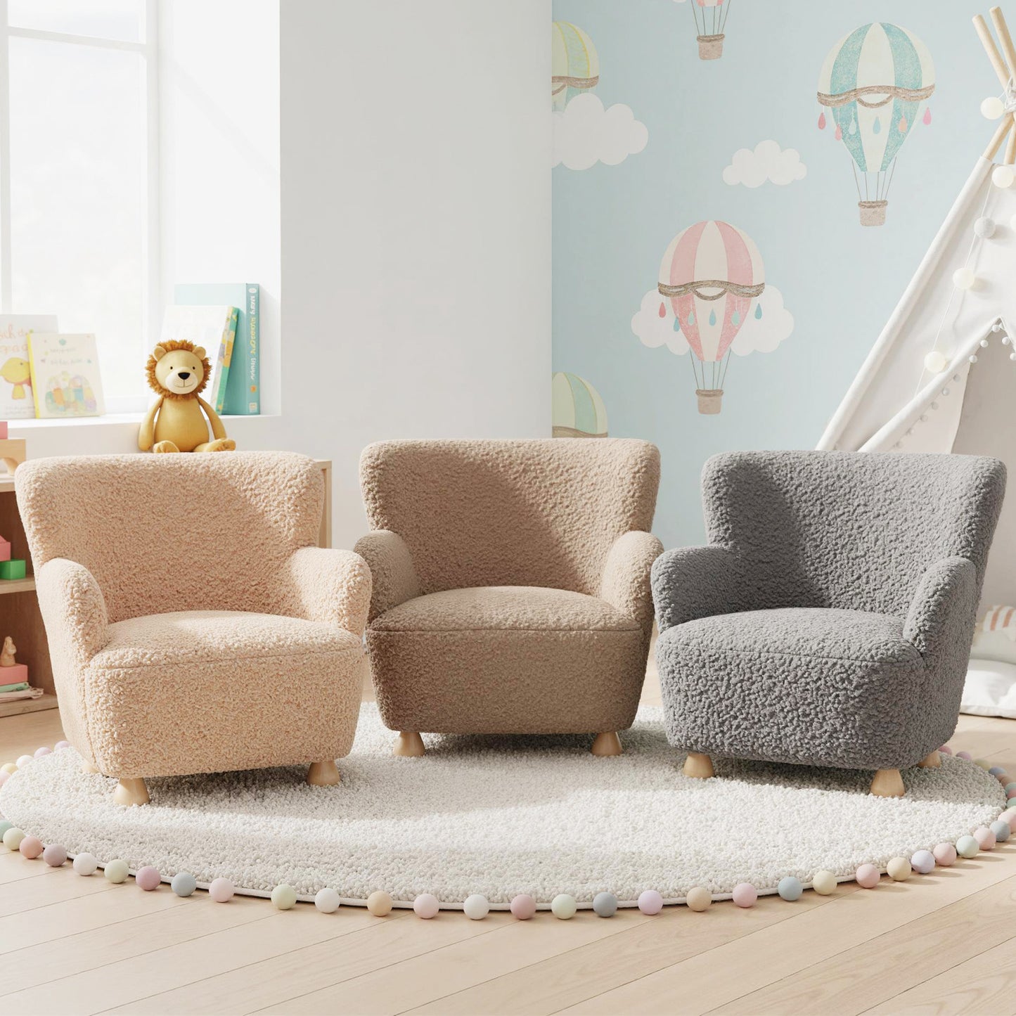 Sherpa Kids Sofa Comfy Toddler Armchair with Solid Rubber Wood Legs-Rustic Brown