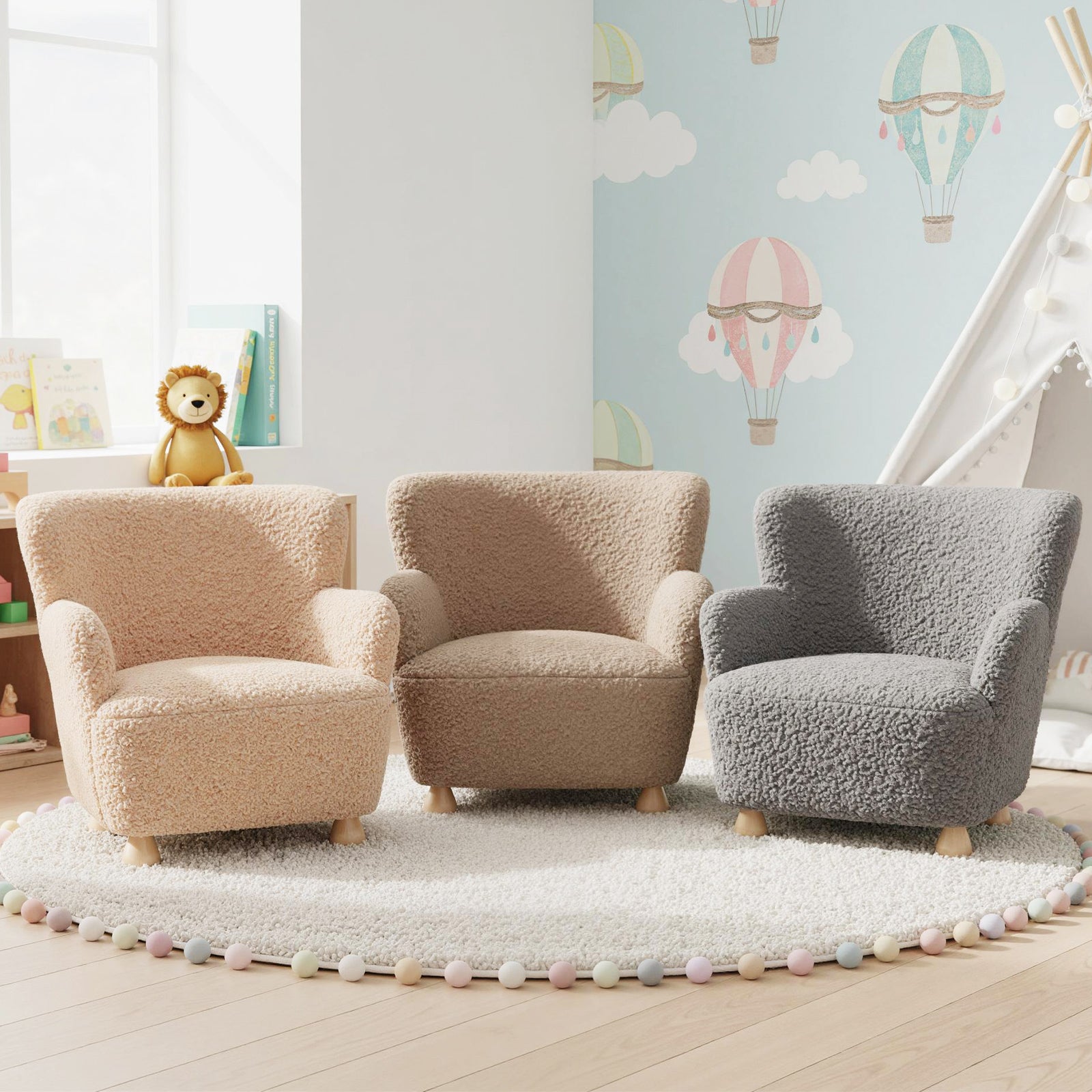Sherpa Kids Sofa Comfy Toddler Armchair with Solid Rubber Wood Legs-Rustic Brown