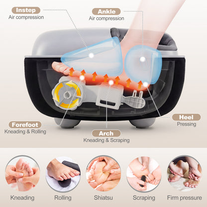 Shiatsu Foot Massager with 3-Level Deep Kneading and Air Compression-Black