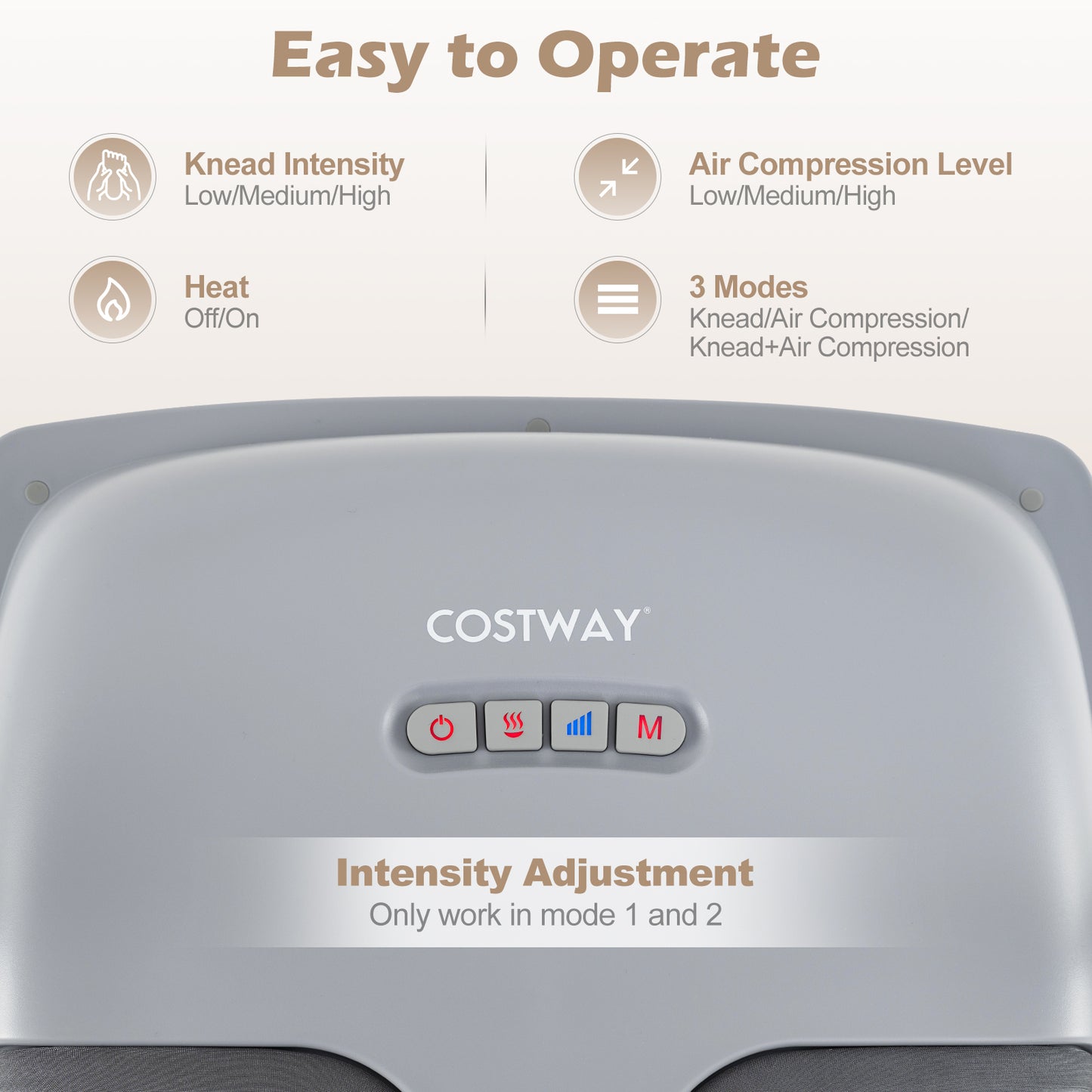 Shiatsu Foot Massager with 3-Level Deep Kneading and Air Compression-Gray