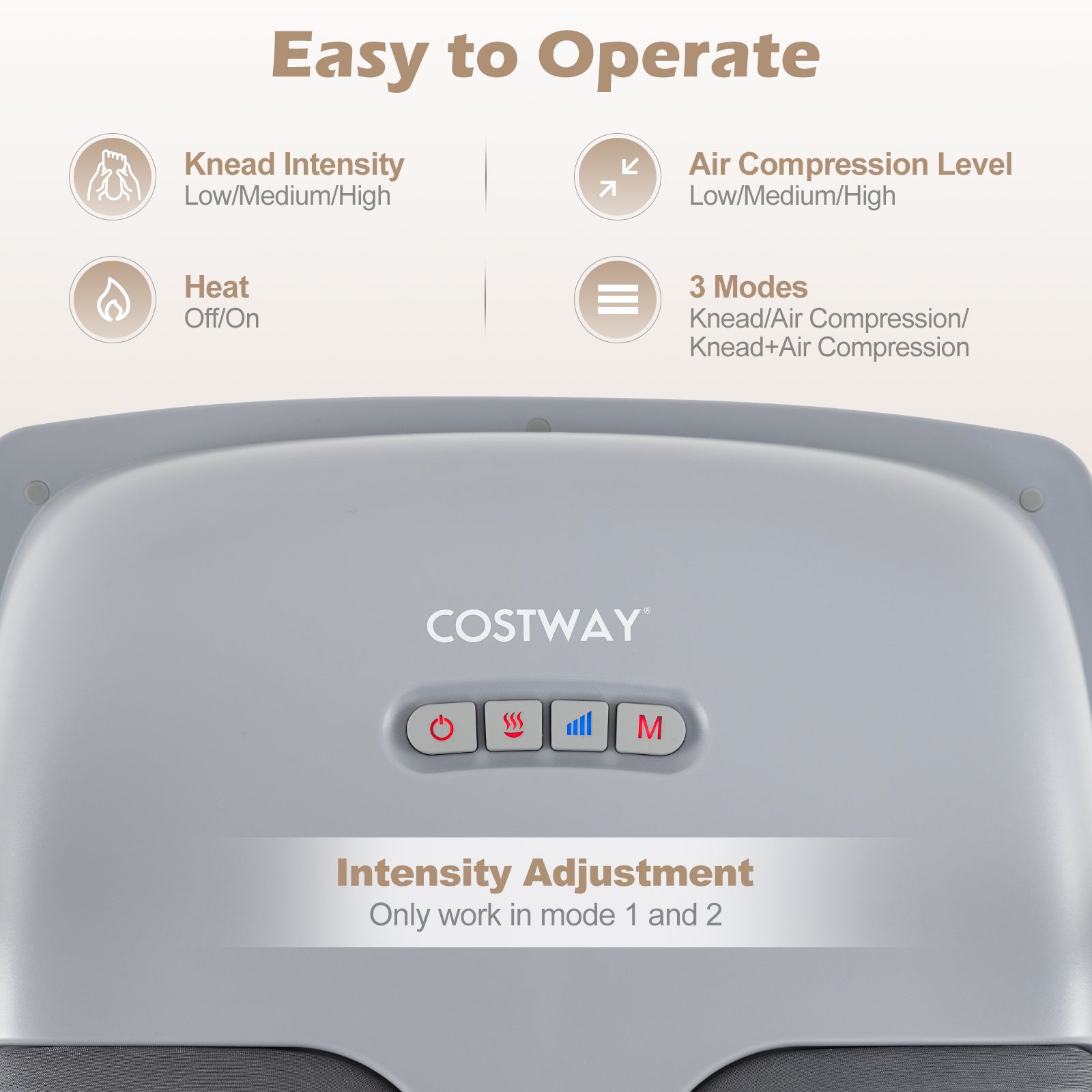 Shiatsu Foot Massager with 3-Level Deep Kneading and Air Compression-Gray