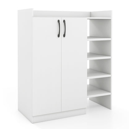 Shoe Cabinet with 2 Doors Shoe Storage Organizer with 2 Adjustable Inner Shelves-White