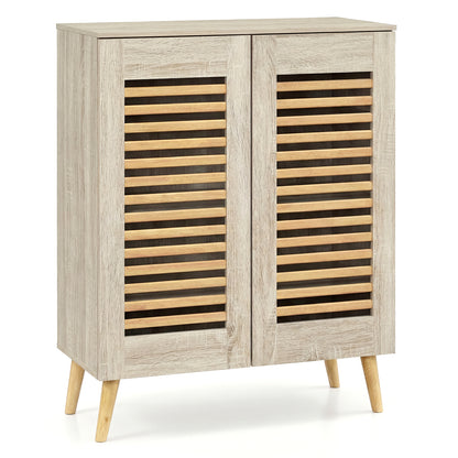 Shoe Cabinet with Louvered Doors and Removable Shelves-Natural
