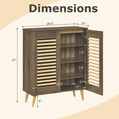 Shoe Cabinet with Louvered Doors and Removable Shelves-Walnut