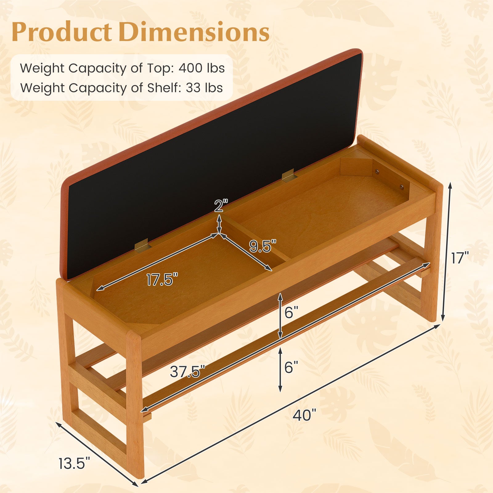 Shoe Rack Bench with Storage 2-Tier Rubberwood Entryway Bench with Flip-Open Storage-Brown