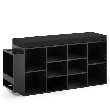 Shoe Storage Bench with Umbrella Stand 10-Cubby Entryway Shoe Rack Organizer-Black