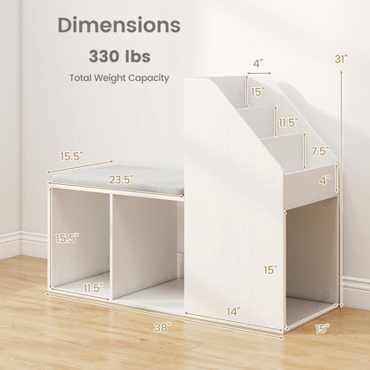 Shoe Storage Bench with Removable Seat Cushion and 6 Storage Compartments-White