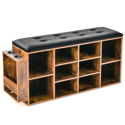 Shoe Storage Bench with Umbrella Stand and Adjustable Shelf-Rustic Brown - Rustic Brown