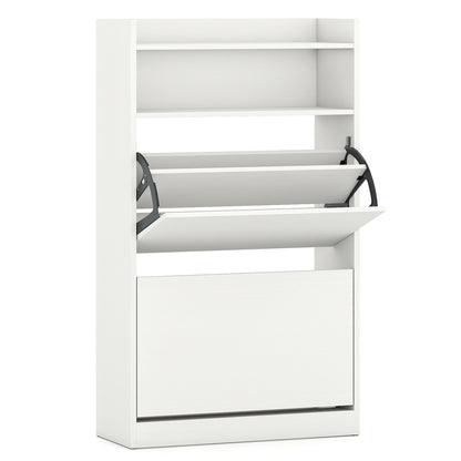 Shoe Storage Cabinet Hidden Shoe Rack with 2 Flip Drawers Adjustable and Removable Shelves-White