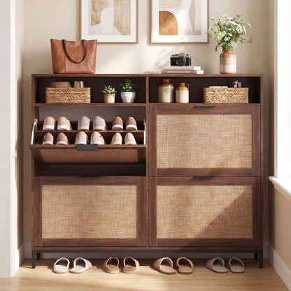 Shoe Storage Cabinet with 4 Flip Drawers Narrow Freestanding Shoe Organizer with Adjustable Shelves