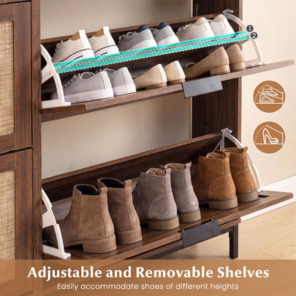 Shoe Storage Cabinet with 4 Flip Drawers Narrow Freestanding Shoe Organizer with Adjustable Shelves