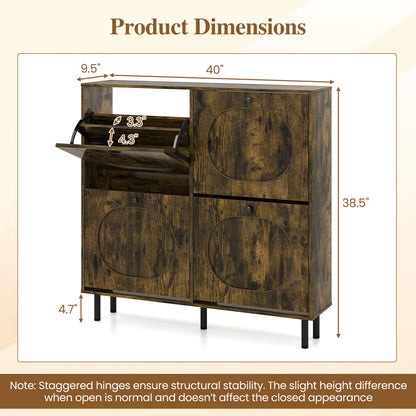 Shoe Storage Cabinet with 4 Flip Drawers - Rustic Brown