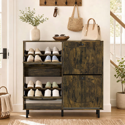 Shoe Storage Cabinet with 4 Flip Drawers - Rustic Brown