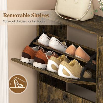 Shoe Storage Cabinet with 4 Flip Drawers - Rustic Brown
