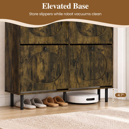Shoe Storage Cabinet with 4 Flip Drawers - Rustic Brown