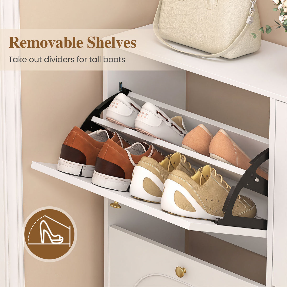 Shoe Storage Cabinet with 4 Flip Drawers - White
