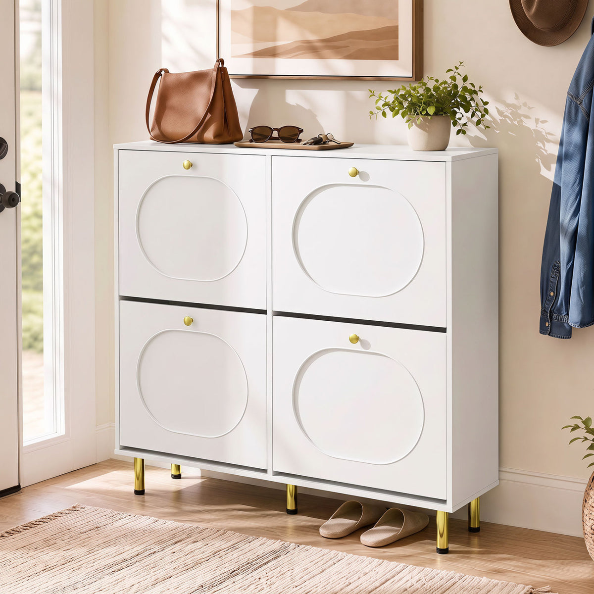 Shoe Storage Cabinet with 4 Flip Drawers - White