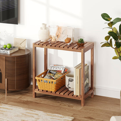 2/3-Tier Side Table Teak Wood Stand Utility Storage Shelf-2-tier