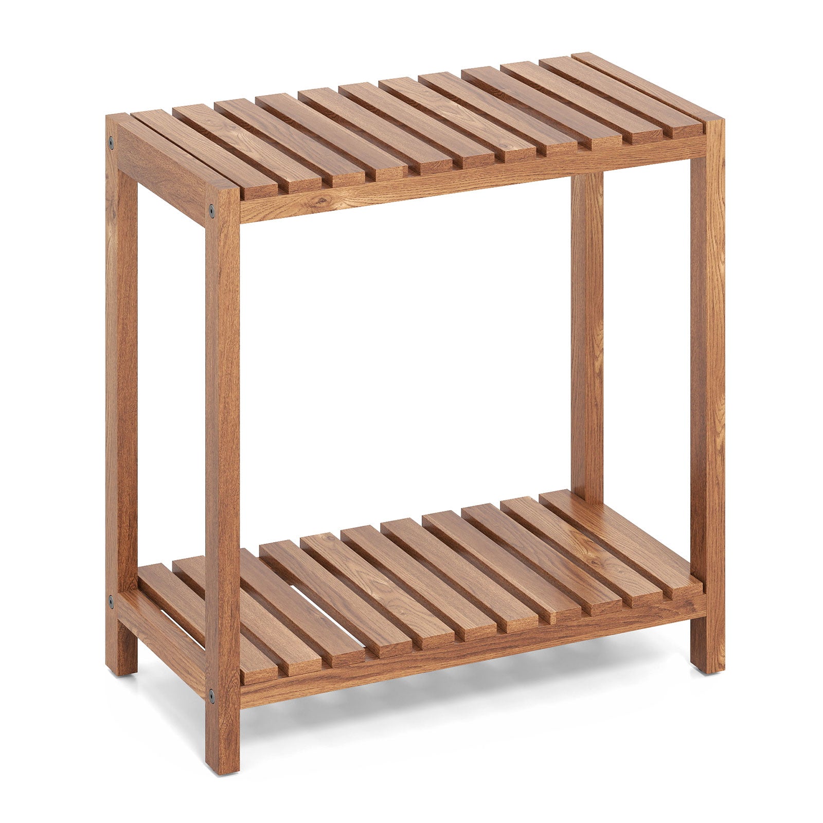 2/3-Tier Side Table Teak Wood Stand Utility Storage Shelf-2-tier