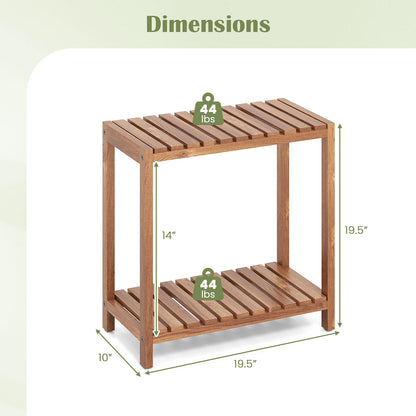 2/3-Tier Side Table Teak Wood Stand Utility Storage Shelf-2-tier